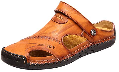Sandaler män läder stängd tå barfotasandaler ihåliga strandsandaler med rörliga hälremmar vandringssandaler sommar utomhussandaler lätta sommarskor bekväma körsandaler