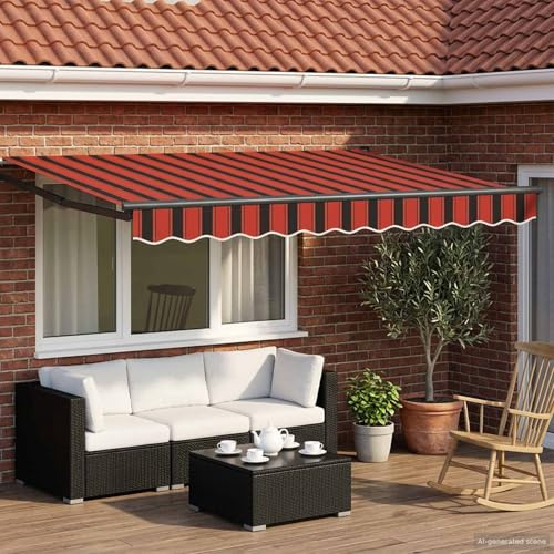 Tonture Tenda da sole manuale con braccio articolato con LED, 3 x 2 m, tessuto in poliestere resistente alle intemperie, telaio in alluminio verniciato a polvere, facile funzionamento a manovella