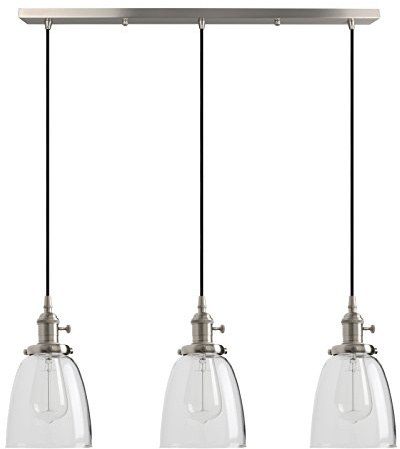 PathsOn Industrial Modern Vintage Loft Bar Kitchen Ceiling Pendant Lights Fittings Cluster Chandelier Glass Lampshade Hanging 3 Lights Fixture for Island Living Room Dining Room Bedroom (Brushed)