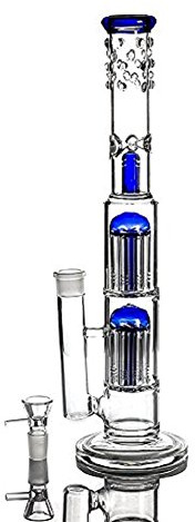 RORA Glass Double Tree Dome bong 18mm Bowl Percolator Water Pipe handmade Waterpipe 16 Tall (Blue)