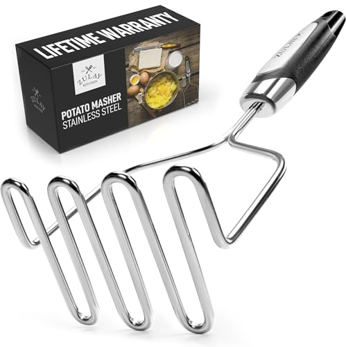 Zulay Kitchen Stainless Steel Potato Masher – Heavy-Duty, Non-Scratch, Dishwasher-Safe Masher with Food-Grade Silicone for Smooth & Fluffy Mashed Potatoes, Avocados & More – Sturdy & Durable Design