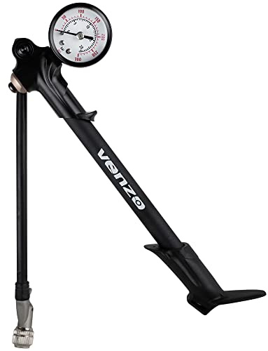 Venzo Bike Bicycle 300 PSI High Pressure Dual Double Face with Gauge Fork Shock Rear Suspension Mini Air Pump for Mountain MTB Downhill Fork - No Air Loss Nozzle