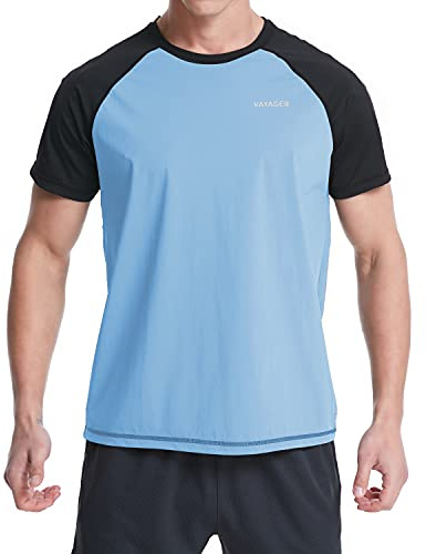 VAYAGER Maillot de Bain à Manches Courtes pour Homme Anti-UV UPF 50+ Rashguard à Séchage Rapide Protection Solaire