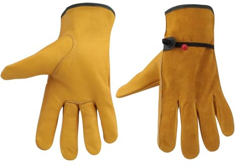 TMZHISTAR Guantes de trabajo de cuero de vaca para hombres y mujeres, guantes de jardinería, guantes de conducción (M)