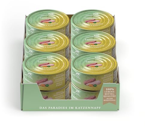 Terra Felis Manzo & Coniglio - Famousse Cibo umido, 12x80g I Cibo per gatti premium con materie prime di qualità alimentare al 100% I Prodotto in Germania | Senza zucchero I Alimento completo