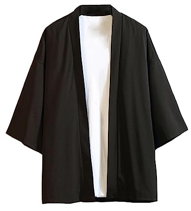 HAORUN Kimono japonais ample Yukata pour homme - Style vintage, Noir court, Small