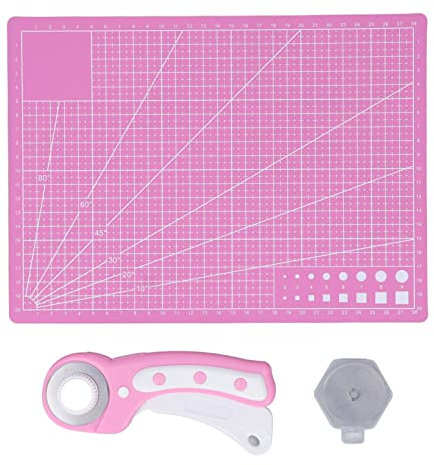 Rueda de corte de tela, cortador giratorio para tela, juego de cortador giratorio con placa trasera A4 Bolsa de fieltro 5 cuchillas reemplazables Kit de corte giratorio de acero inoxidable de 45 mm