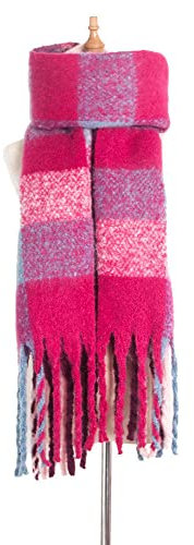 HGJH Schal Groß,Kontrastierender Dicker Quastenschal Der Frauen Modeschal Wildes Gitter Rosafarbener Breitenschal Elegante Frauen Dicker Trend Weihnachtsschals Für Frauen Warmer Schal