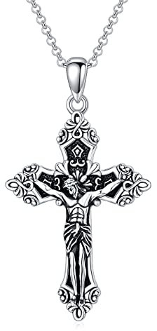 ROMANTICWORK Collier Croix Jésus en Argent Sterling Pendentif Collier Croix Jésus Cadeaux de Bijoux Religieux Chrétien Jésus pour Femmes Hommes
