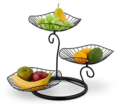 Relaxdays Fruit Etagere, 3 Tiers, Metal, HWD: 31x49x31.5cm, Decorative Round Bowl, also for Vegetables & Biscuits, Black, Iron, 34x49x31.5cm