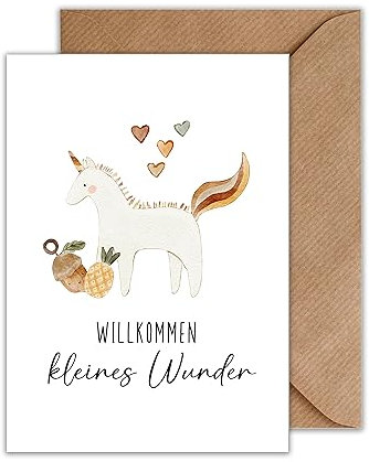 Glückwunschkarte Geburt mit Umschlag - Willkommen Kleines Wunder Geburt Klappkarte Einhorn Geburtskarte Glückwüsche Eltern Baby Kind Familie Mama Papa (DIN A6)