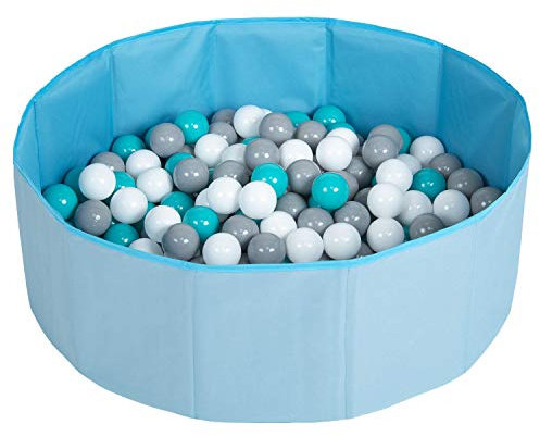 Petsona Piscine pour Chien À Balles Baignoire pour Chien Chat Animal, Bleu: Blanc/Gris/Turquoise