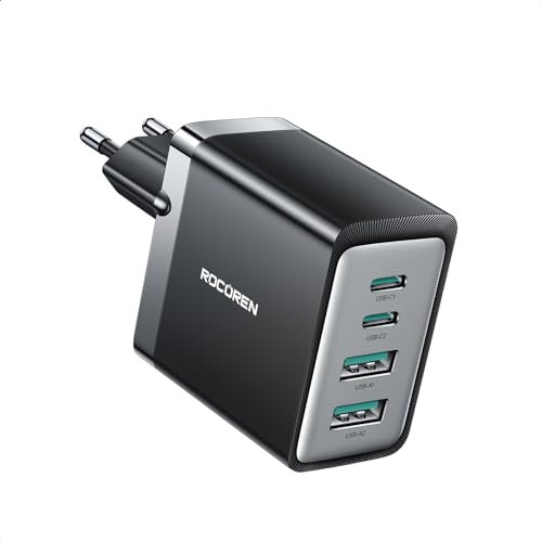 Rocoren USB C Ladegerät Mehrfach 45W, GaN USB C Netzteil PD3.0 QC3.0 PPS 4-Port Kompakt Schnellladegerät Kompatibel mit iPone 15/14 / 13, iPad Pro/Air, Samsung Galaxy S24 / S23, Huawei, Pixel