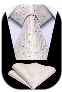 Enlision Cravatta Beige Uomo Elegante e Fazzoletto Cravatte a Quadri da Matrimonio Set Cravatta e Pochette da Business