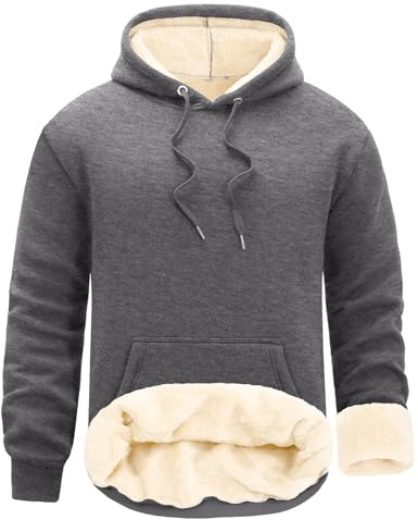 UMIPUBO Felpa Uomo con Cappuccio Invernale Giacca Felpe in Pile Caldo Manica Lunga Termica Foderato Pullover Girocollo Hoodie Sweatshirt con Tasche Cappotto da Uomo (Grigio Scuro, M)
