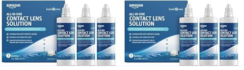 Amazon Basic Care Solution Tout-en-un avec de l'hyaluronate de sodium pour des lentilles de contact souples, 3 x 360ml (Lot de 2)