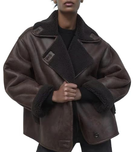 BeiRiJL Donna Spessa Faux Giacche In Pelle Per Le Donne Calde Miste di Lana Cappotti Giacca di Peluche Capispalla Femminile, Marrone scuro, M