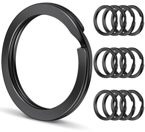 20 Pcs Keyrings 25 mm, Caianwin Stainless Steel Key Ring Hoop Black Flat Split Rings for Car Keys Organization Making Crafting and DIY