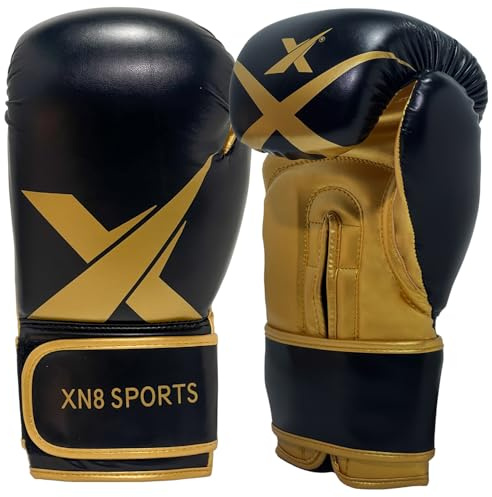 Xn8 - Guantes de boxeo de piel sintética para kickboxing, artes marciales mixtas, muay thai, karate, palma ventilada, protección multicapa para hombres y mujeres (8 onzas, 10 onzas, 12 onzas, 14