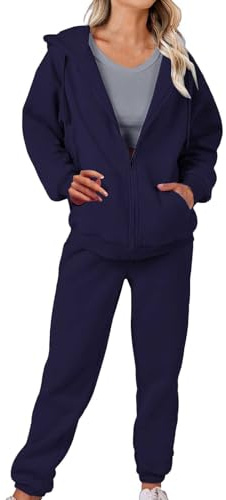 MJGkhiy Tuta Donna Completa Invernale Felpa Con Zip E Cappuccio Tute Da Ginnastica 2 Pezzi Felpe Giacca Sportiva e Pantaloni Completo Elegante Caldo Tinta Unita Completi con Tasca Per Jogging Yoga