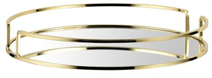 Fizporium Gold Mirrored Glass Tray - Round Design for Perfume, Jewelry, Trinkets, Makeup Vanity, Cosmetic Organization and Home Décor, Perfect for Weddings and Parties