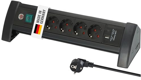 Brennenstuhl Premium Office-Line 4-facks grenuttag med USB C PD 30W och USB A 18W (Made in Germany, grenkontakt med 1,8 m kabel och strömbrytare, grendosa för skrivbordet) svart