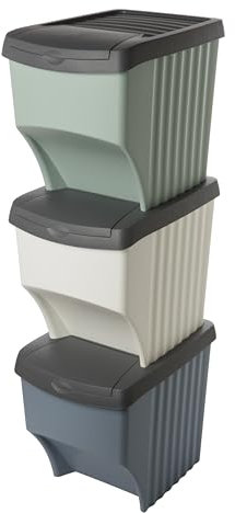 SUSTANIA Premium Müllsortiersystem 3-fach, Stapelbarer Abfallsammler mit 3x22L Volumen, Mülleimer & Mülltrennsystem für Küche & Haushalt, 40x30x33 cm, Made in EU
