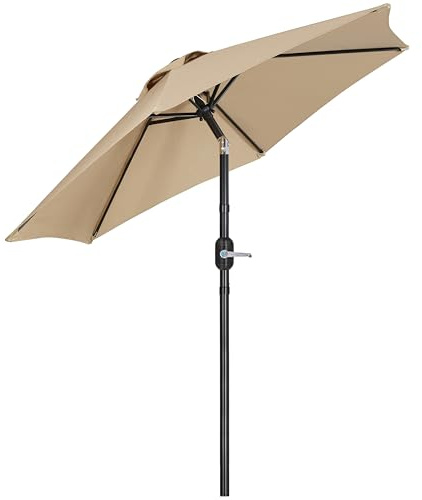 Yaheetech Ombrellone da Giardino 226 cm con 6 Stecche in Poliestere e Metallo Inclinabile Protezione UV Cortile Piscina Esterno Ecrù