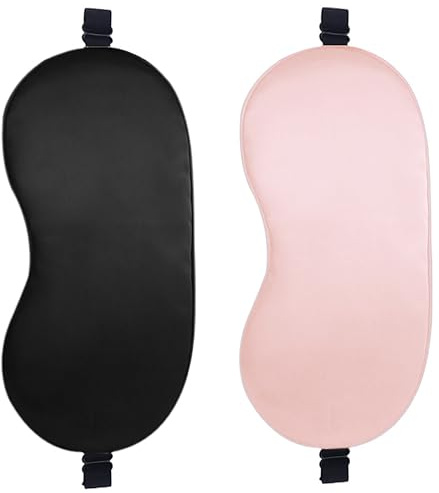 2 Pack Sleep Mask, 100% Blackout & Zero Pressure, Luoqun88 Silk-Like Eye Mask with Adjustable Strap, Machine Washable for Long-Lasting Use for Travel & Deep Sleep with Elegant Box (Pink & Black)