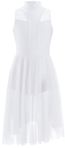 Oyolan Enfant Fille Robe Danse Classique Asymétrique Justaucorps Ballet Leotard Gymnastique Costume Danse Contemporaine Lyrique Tenue Spectacle 5-16 Ans
