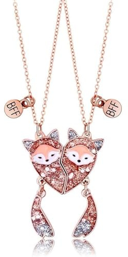 KEMUZ Collana dell'Amicizia con Volpe Dorata, Ciondolo Magnetico per 2 Migliori Amiche, Regalo per San Valentino, Compleanno, Sorelle, Bambine, Catena Regolabile 45+5 cm.