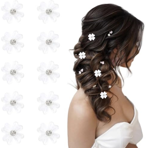 ZUWIJEQ 10 Pcs Mini Pince Cheveux Fleur, Petites Pince A Cheveux Fleur Blanche Strass, Mini Hair Clip Adorable Pince Cheveux Fille, Femmes Accessoire Cheveux Mariage Pour Fêtes Mariages