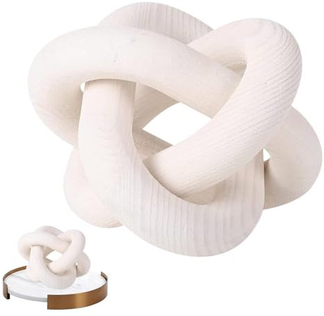 Solid Wood Knot Decor – Hand-Carved Wooden Accent, Boho Sculpture | 5.9 Inch Rustic Link Chain with Natural Texture, Modern Farmhouse Tabletop Centerpiece for Coffee Table, Tray, Shelf