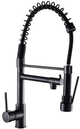 JRUIA Grifo De Cocina Negro, Giratorio 360° con Ducha De Resorte En Espiral, Grifo Extensible De Alta Presión, con 2 Funciones, Suministro De Agua Fría Y Caliente, Grifo para Lavabo