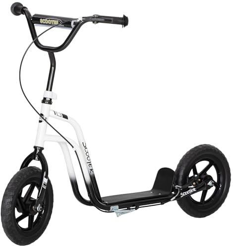 AIYAPLAY Kinderroller Scooter Tretroller Kickscooter mit verstellbarem Lenker, großen Rädern und Handbremse 12 Zoll Cityroller für 5-12 Jahren Jungen und Mädchen Weiß