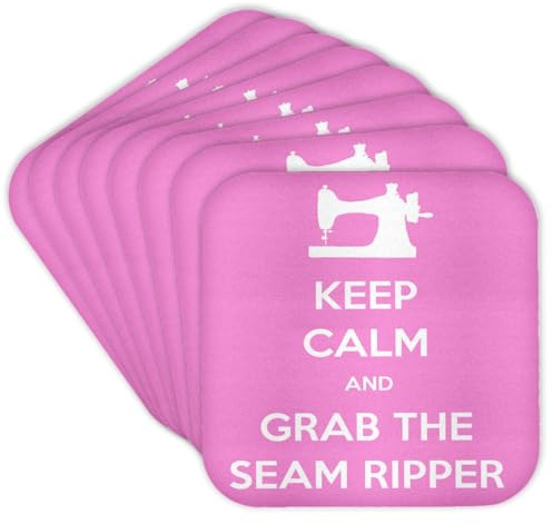 3dRose Keep Calm and Grab the Seam Ripper, Pink and White Set of 8 Coasters - Cork