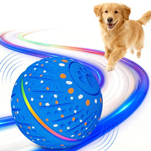 Sankell Interactive Dog Toys Ball - Smart Moving Bouncing Dog Ball with Colorful Lights, E-TPU Material, 3 Play Modes Automatic Rolling Dogs Toy for Small Medium Dogs Keep Them Busy(Blue)