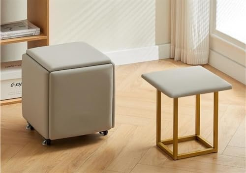 Pouf 5 in 1 impilabile cubo, poggiapiedi in pelle con ruote, seduta versatile per soggiorno e sala da pranzo, design salvaspazio, mobili multifunzionali