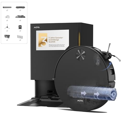 Mova S70 Roller Saug- und Wischroboter, Frischwasser-Wischen, 28.000 Pa, DToF+Linienlaser Hindernisvermeidung, 90mm flach, ausfahrbarer Mopp, 80°C Heißwasser-Selbstreinigung, 75°C Trocknung