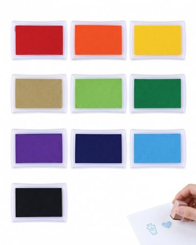 YIPFEN Tampons Encreurs 10 Couleurs, 10 Coussins d'Encre Non Toxiques & Lavables, Sécurisé pour Enfants & Peau Sensible, Sans Tache, Parfait pour Scrapbooking, Loisirs Créatifs