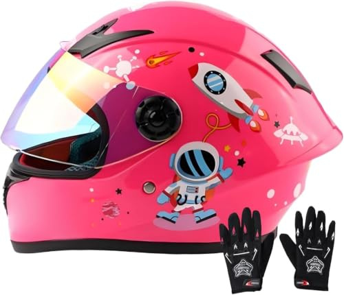 Caimcie Casco Integral para niños de 3 a 13 años, Certificado ECE Dot, Casco Todoterreno para Motocross, quads, Karts y patinetes eléctricos, para niños y niñas, Equipado con Visera. D,XL=53-54cm
