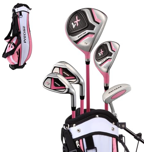 Juego Completo de Palos de Golf Precise X7 Junior, para niños y niñas, Zurdos y diestros, Right Hand, Pink Ages 6-8
