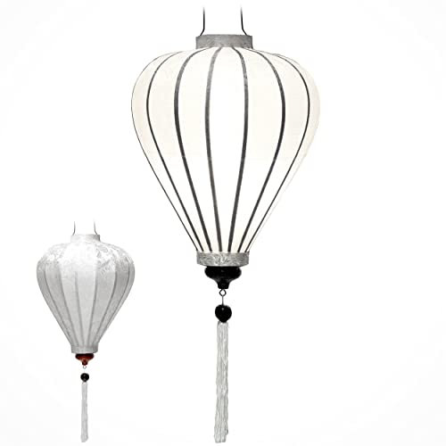 Lampion, asiatische Seide, weiß, M, Ø 33 cm, Kunsthandwerk aus Vietnam, M25-B