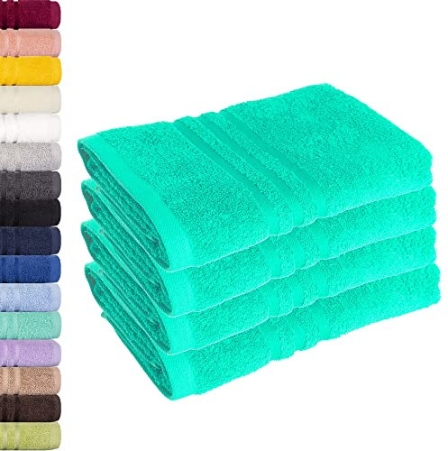 Lavea® 4er Set Handtuch 50x100 cm – Saugstarke und Weiche Handtücher aus 100% Baumwolle, Frottierserie Elena – Waschbar und Strapazierfähig - Türkis