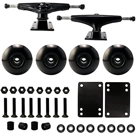 Generic Skateboard Ersatzteile Set Achsen Rollen Muttern Schraube Lager Buchsen Polster als Longboard-Zubehör Set für Erwachsene Jungen Mädchen Kinder - Schwarz Rollen