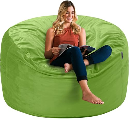 HABUTWAY Bean Bag Chair 3Ft Luxurious Velvet Ultra Soft Fur with High Rebound Memory Foam Bean Bag Chairs for Adults Plush Lazy Sofa with Fluffy Sponge 3' (Lime)
