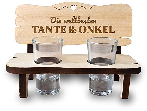 polar-effekt Shotgläser Holzbank mit Gravur - Weltbeste Tante & Onkel - 2 Schnapsgläser Pinnchen - Spirituosen - wiederverwendbar - Geschenkidee Verwandte - Geburtstag