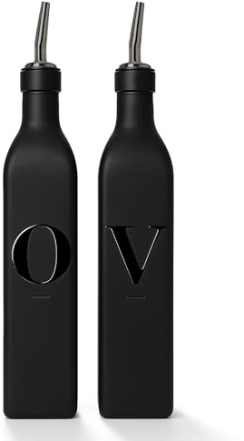 Mlle Label Black Glass Olive Oil & Vinegar Dispensers, Set of 2, 500 mL