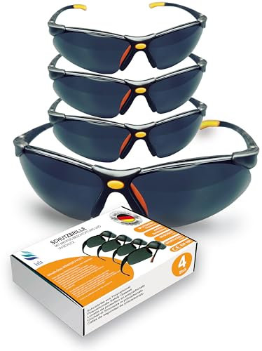 kela 4er Pack PREMIUM Schutzbrillen Sportbrille SPRINTER I 100% Made in Germany | getönte splitterfreie kratzfeste Arbeitsschutzbrille mit Anti Fog und UV-Beschichtung EN170 EN172 I Fahrradbrille