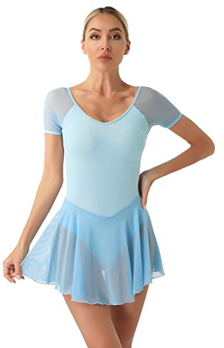 CHICTRY Body Danza Classica Donna Cotone Maniche Lunghe Leotard Balletto Dancewear Vestito da Balletto Body Ginnastica Artistica per Gara Vestito Ballerina Dancewear Azzurro S
